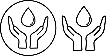 Protect your hands from water. An image of hands with drops of water holding drops. You have drops in your hands. Hands holding water in a flat and linear style - stock vector image.