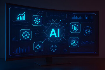 Futuristic ai interface with glowing icons and data visualizations