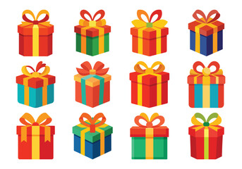 Festive Collection of Colorful Gift Boxes with Bows for Celebrations