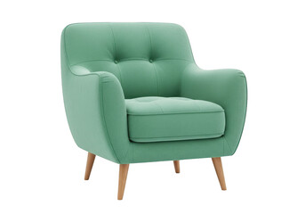 Modern mint green tufted accent armchair isolated on transparent background