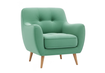Modern mint green tufted accent armchair isolated on transparent background