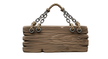 Rustic Wooden Hanging Sign with Rope and Chains.