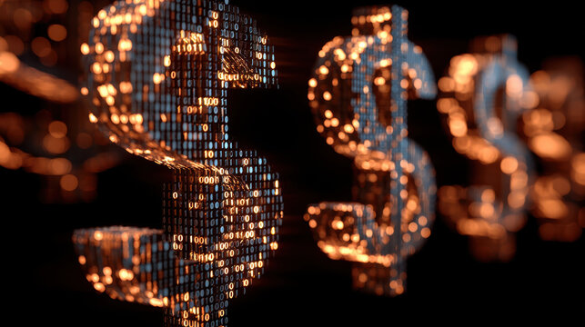 Digital dollar sign binary glowing fintech pulse