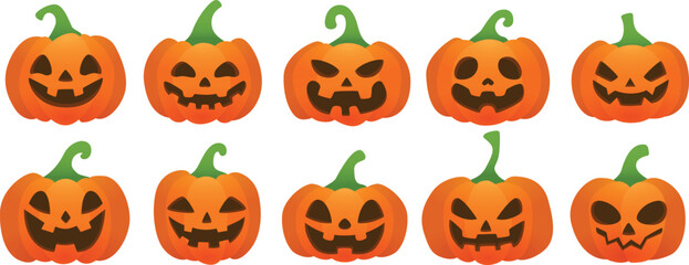 Halloween Pumpkin Vector Set, featuring a spooky jack o lantern. Perfect for seasonal design, party invitations, and decorations.