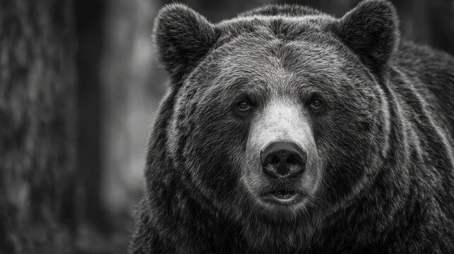 Majestic grizzly bear in monochrome epic close-up wildlife portrait