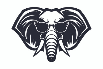Detailed monochrome showcases an elephant head wearing sunglasses in a modern minimalist style