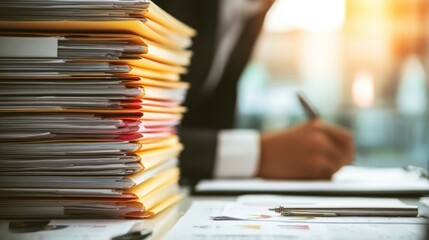 Overtheshoulder view of a forensic accountant preparing case files with annotated evidence charts supporting fraud investigation in a corporate litigation environment.