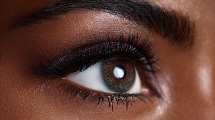 Obraz premium Close-up of african female eye with detailed makeup and long eyelashes