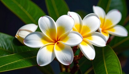 Naklejka premium Close-up of three plumeria flowers