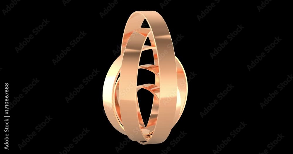 Poster abstract concentric rings sculpture rotation animation, seamlessly loopable. 3d rendering isolated o