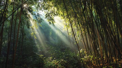Obraz premium Sunlight piercing bamboo forest
