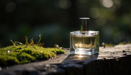 Perfume Bottle with Moss and a Water Droplet