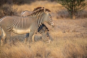 Grevy's Zebra walking in the Savannah at the Samburu national park in Kenya