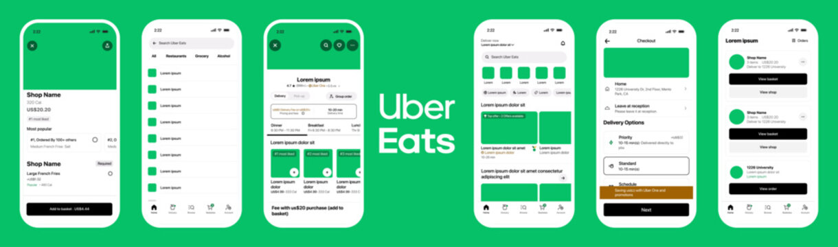 Uber Eats Food Delivery App UI Mockup with Menu Orders Checkout Tracking Modern Mobile Interface Design