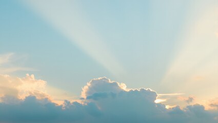 Ethereal heaven scene with clouds and radiant light for inspirational background