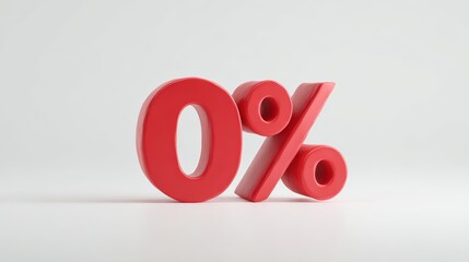 Red 0 percent symbol on white background representing zero interest or discount