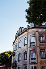 Fototapeta premium Historic Lisbon Architecture – Traditional Building with tile facade in Portugal at sunset on Summer Day