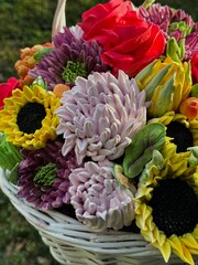 marshmallow flowers in a basket	