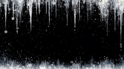 Icicles and snowflakes on black background