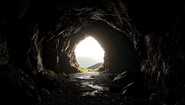 Dark cave opening to light
