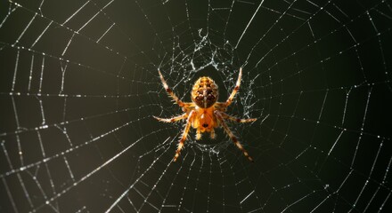 A detailed close-up of an orb-weaver spider in its web.