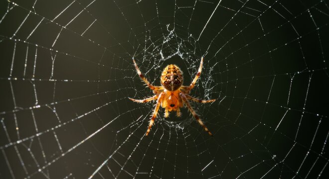 A detailed close-up of an orb-weaver spider in its web.