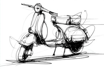Artistic sketch of a vintage scooter with dynamic lines, showcasing movement and style