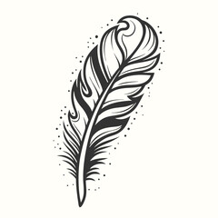 Obraz premium Elegant vintage feather line art with decorative dots creates a unique bohemian aesthetic