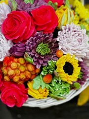marshmallow flowers in a basket	