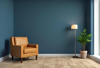 Modern living room with armchair, floor lamp, and plant