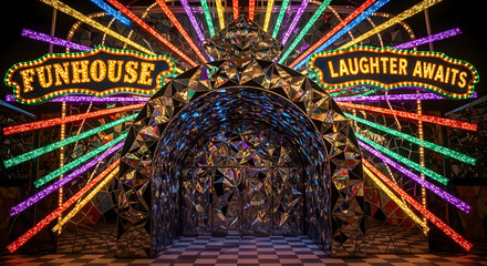 Obraz premium Enter the Whimsical Whisk Funhouse Where Laughter Await Amidst Dazzling Lights