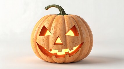 A classic carved jack o lantern with a glowing warm light illuminating its spooky face