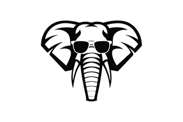 elephant head wearing sunglasses presented in a bold monochrome style for diverse applications