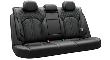 Luxurious Black Leather Car Back Seat with Diamond Stitching and Headrests.