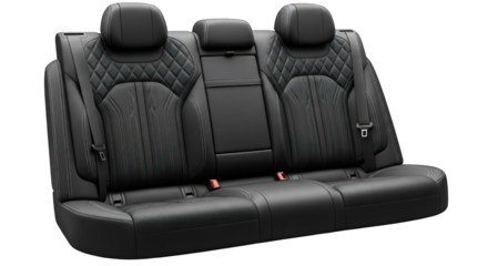 Luxurious Black Leather Car Back Seat with Diamond Stitching and Headrests.