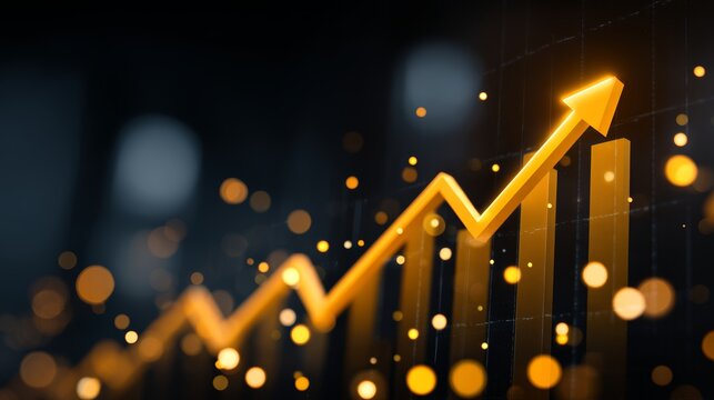 Rising arrow chart with glowing dots symbolizing financial success and growth
