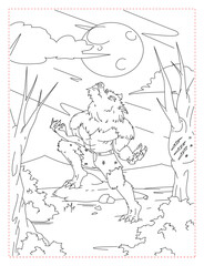 Majestic Wolf in a Forest Coloring Page: A Detailed Nature Scene