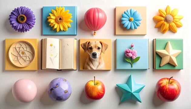 Colorful flat lay with decorative objects - Powered by Adobe