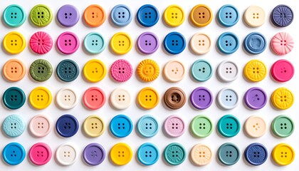 Colorful buttons arranged on white background