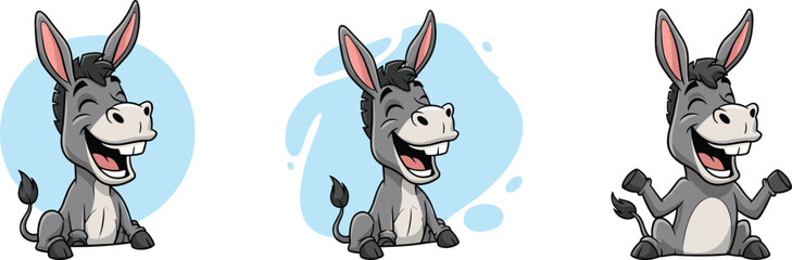 Cute cartoon donkey laughing, happy animal character, funny farm animal, cheerful donkey, vector illustration, playful wildlife, joyful expression, children's design