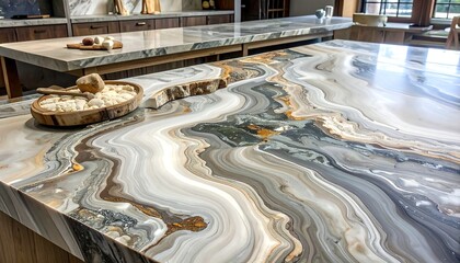 Stunningly detailed contemporary kitchen counter design with natural stone patterns