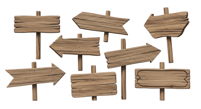 Collection of Rustic Wooden Arrow Signs and Blank Boards.