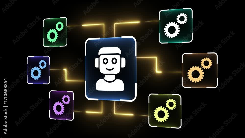 Fototapete AI driven robotic process automation concept on the transparent background. Artificial intelligence agent and intelligent automation IA technology. Motion graphics of Automation process idea. 4k video