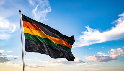 Waving flag against a partly cloudy sky