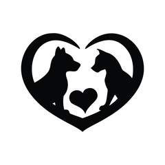 Heart-Shaped Dog Friendship Silhouette vector illustration