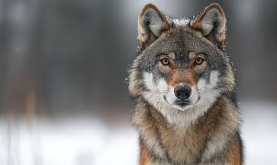 Obraz premium Close-up of a wolf in a snowy forest