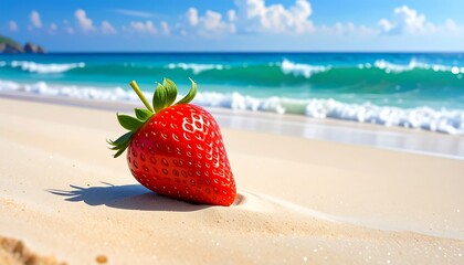 Summertime strawberry on a tropical beach