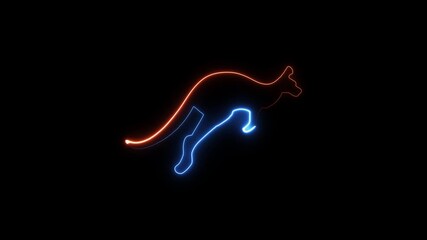 Neon kangaroo silhouette jumping abstract glowing outline animal marsupial motion graphic dark background energetic