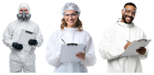PNG Smiling professionals in protective gear, element set on transparent background