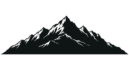 Simple black and white illustration of a jagged mountain range landscape
